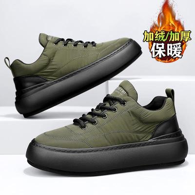 高档工男鞋季加绒保冬暖羽绒二棉鞋男款休 作运闲动棉鞋防滑黑色