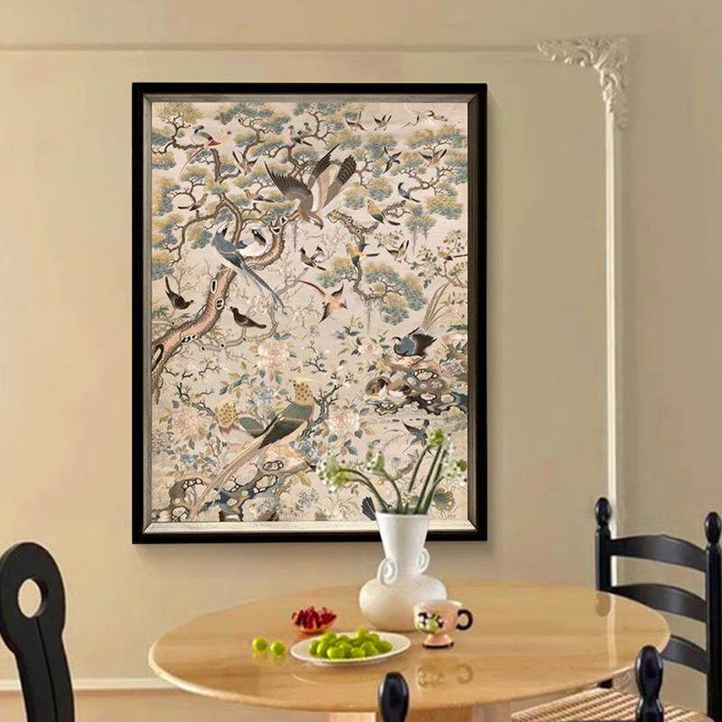 《花鸟祥和图》法式中古风餐厅装饰画新中式客厅挂画复古艺术国画