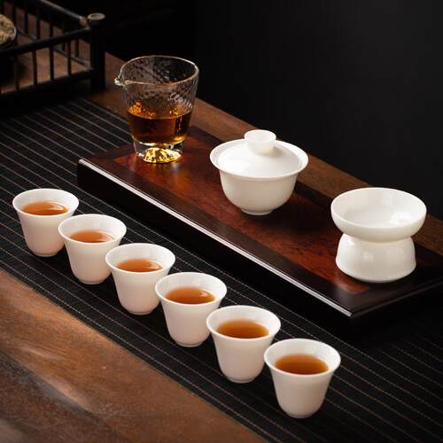 高端白瓷羊脂玉茶具套装家用盖碗轻奢茶杯泡茶茶碗商务礼盒装logo