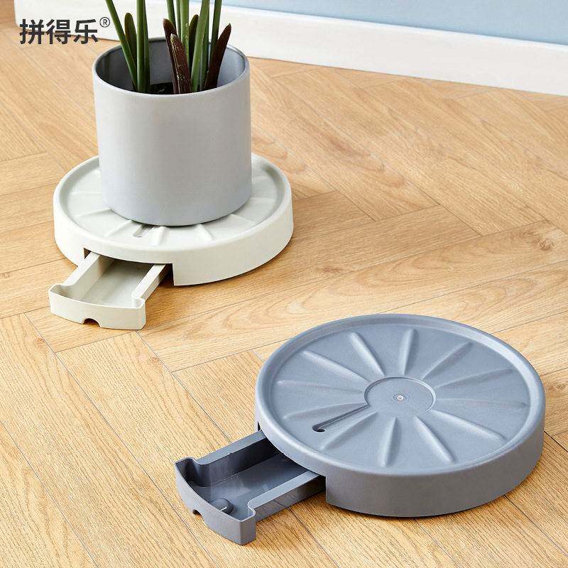 圆形家用塑料花盆托盘移动加厚滚轮托盘带接水盆花托万向轮底座