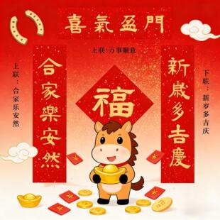 2026马年五字小春联手写隶书春联入户门磁吸福字喜庆过年装饰