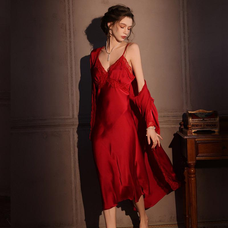 美背性感深V真丝吊带长裙法式