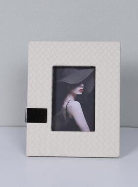 约现代高端编织皮相框EZN台卧室床头柜书房桌面简家居装饰摆品摆