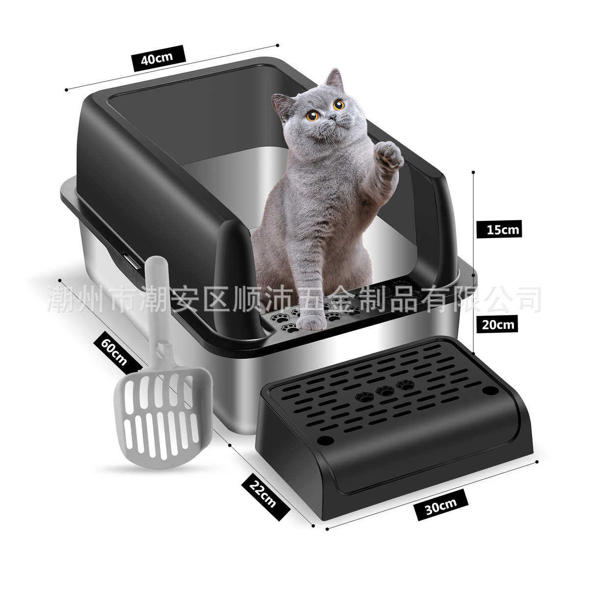 超盆半封闭溅猫带不锈钢猫大号新品砂防加大屎厕所猫咪盆砂防
