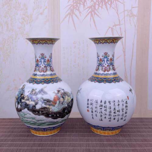 现代中式仿古陶瓷器粉彩赏瓶客厅酒柜装饰品摆件书房博古架摆设品