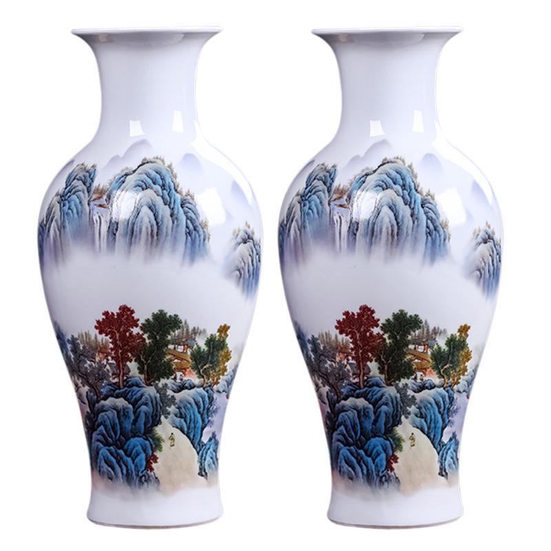 景德镇陶瓷器花瓶摆件新中式客厅插花家居装饰工艺品大号白色瓷瓶
