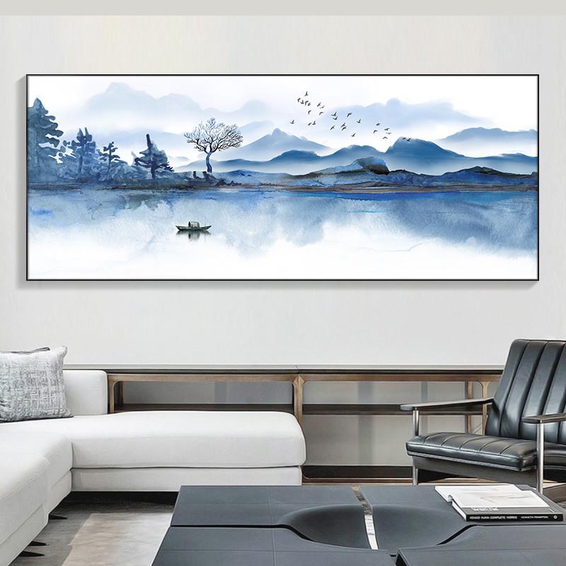 大气画沙发现代墙壁中式水墨画挂画客厅整幅画一新装饰山水画背景