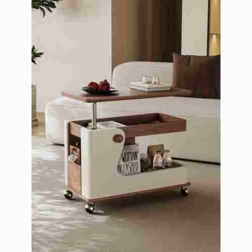 中古风可移动升降茶几小推车客厅家用小户型实木边几现代简约茶桌