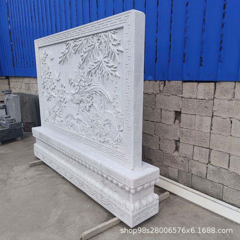 石雕影壁大理石背景墙别墅仿古迎门墙壁画青石中式浮雕照壁影壁墙