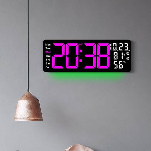 66691寸7.3寸客厅挂钟功能LED电子钟大尺闹钟温湿时钟氛度围灯6多