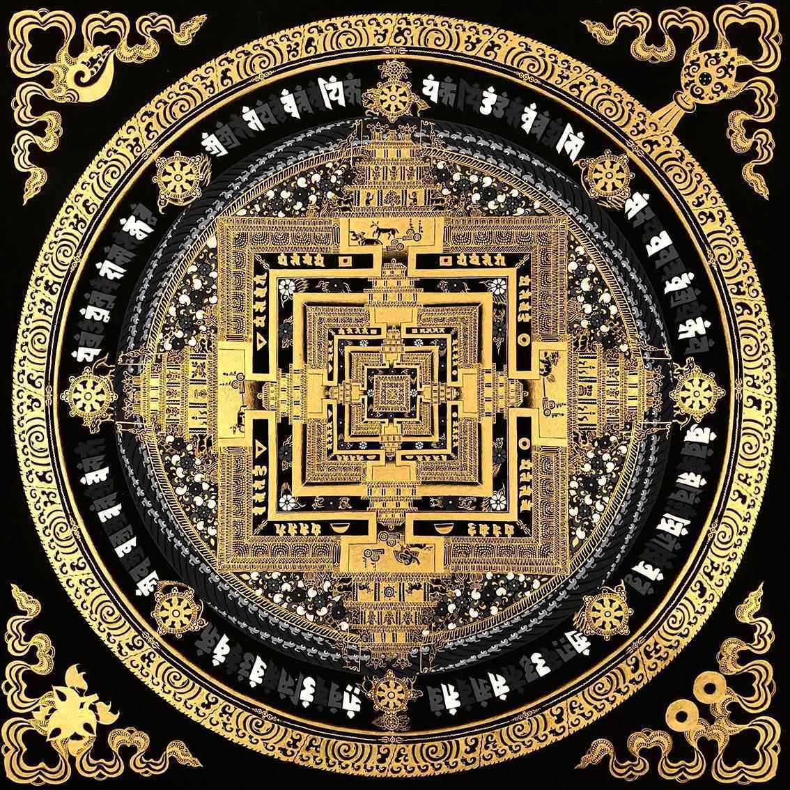 西藏上色时间表金刚曼陀罗上色手绘装饰画DIY金画手稿自画唐卡