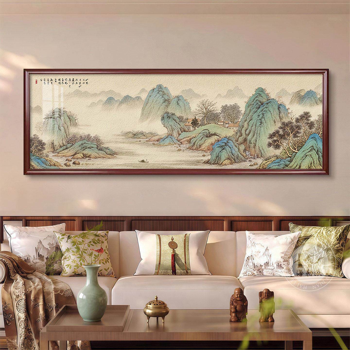 宋代美学山水图客厅装饰画新中式沙发后面背景墙挂画新款茶室壁画
