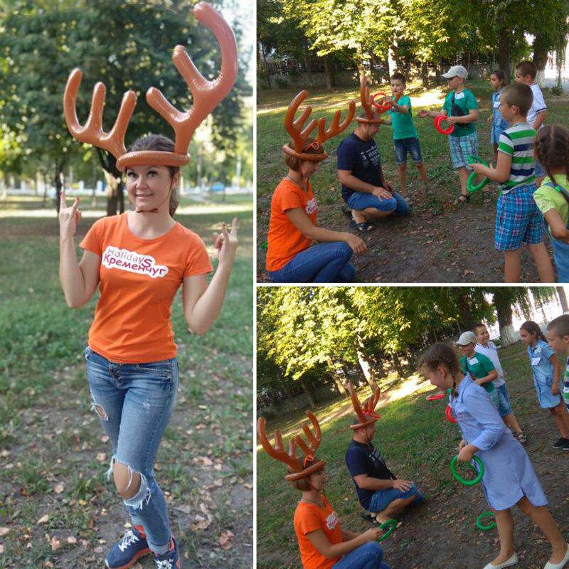 Christmas Game Inflatable Santa Funny Reindeer Antler Hat Ri