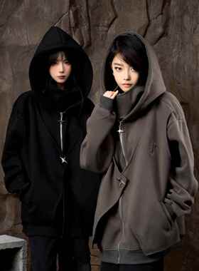 ZCNT逅来者2025秋季潮牌立领拉链假两件宽松休闲连帽男女卫衣