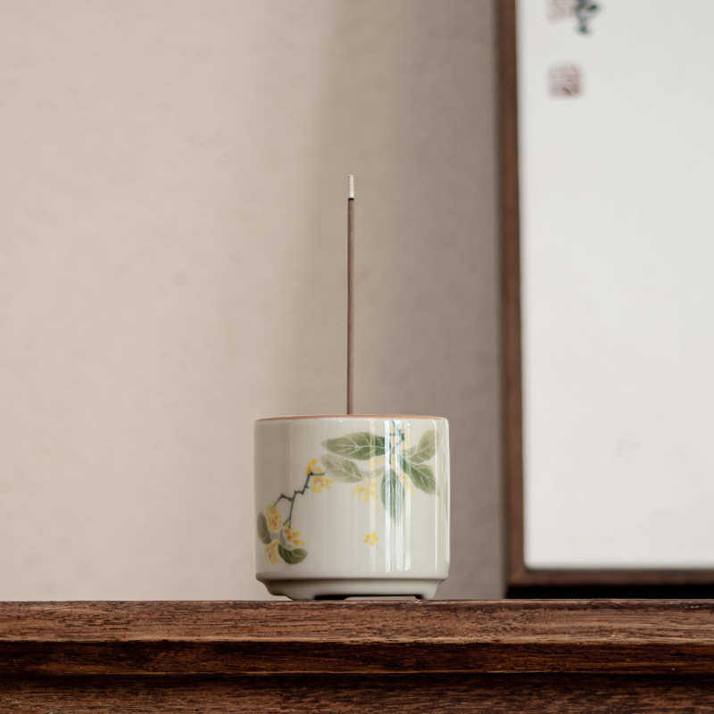 冰台手绘桂花陶瓷小香炉闲香室内家用香插中式国风功夫茶道配件,餐饮具,茶具礼盒,淘宝优惠券,粉丝福利购,淘宝优惠卷