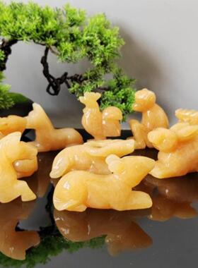 十二生肖天然米黄玉石鼠牛虎兔龙蛇马羊猴鸡狗猪招财风水工艺摆件