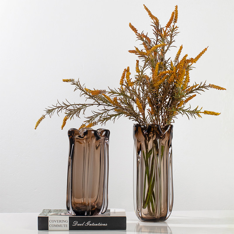 现代轻奢花瓣琥珀色花瓶摆件北欧高档简约客厅餐桌软装装饰花器,家居饰品,装饰摆件,淘宝优惠券,粉丝福利购,淘宝优惠卷