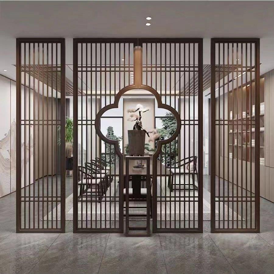 铁艺屏风隔断客饭厅办公室进门入户家用背景墙新中式遮挡格栅玄关