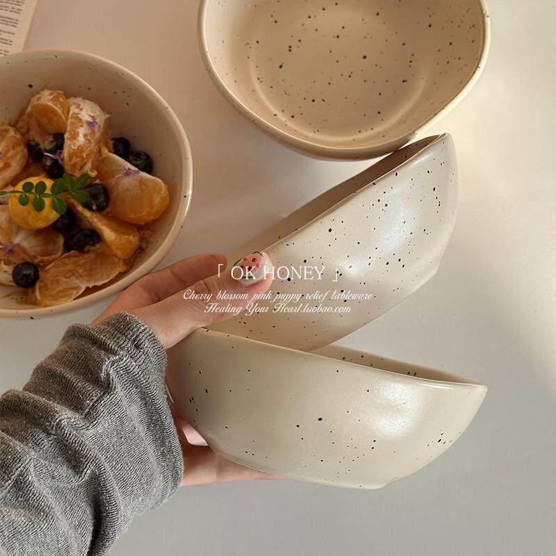 北欧简约泼墨不规则浅口陶瓷碗麦片碗早餐碗酸奶碗异型碗ins风