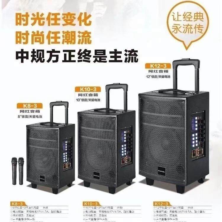 爱华8-10-12寸低音3寸高音双无线麦音响广场舞大音量移动专业跳舞