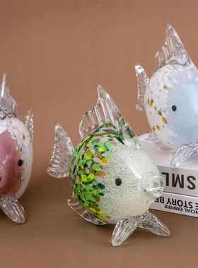 多巴胺色玻璃鱼亲吻鱼摆件创现代轻奢软装家居饰品意玄关电视柜