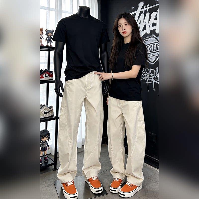 轻奢美式速干工装裤男款2026夏季窄版弯刀裤子提裆斜切哈伦休闲裤