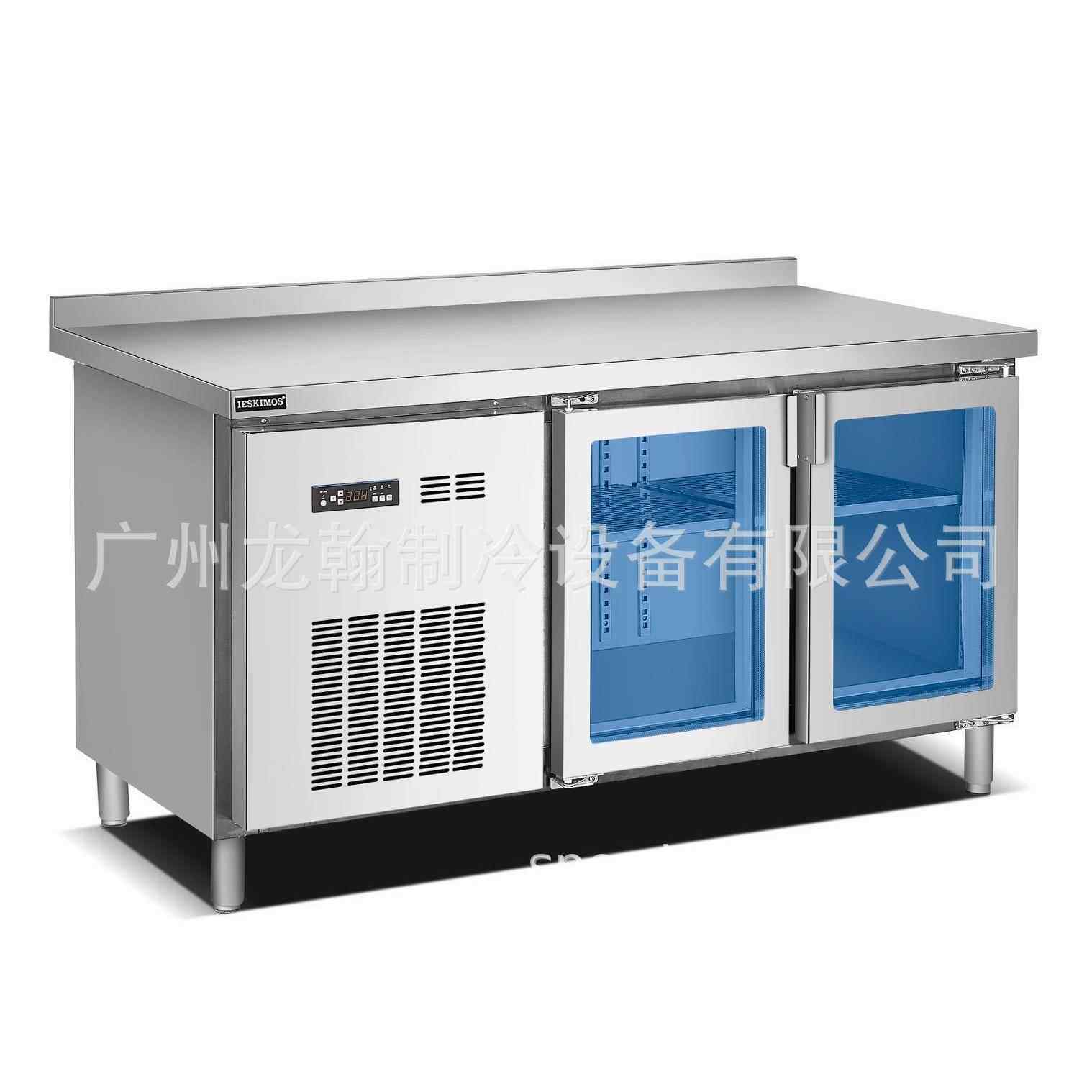 广州厂家直销豪华黑钛钢蓝光冷藏柜奶茶水吧操作台