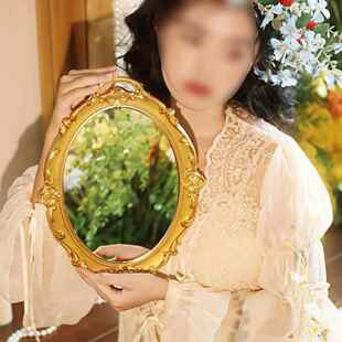 欧式婚纱摄影道具法式复古挂镜相框浮雕镜子写真拍照摆件手拿户外