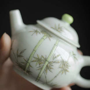 泡茶 孔德壶滤粉彩单壶带过文竹精工文人小品 球景德镇盈壶茶器