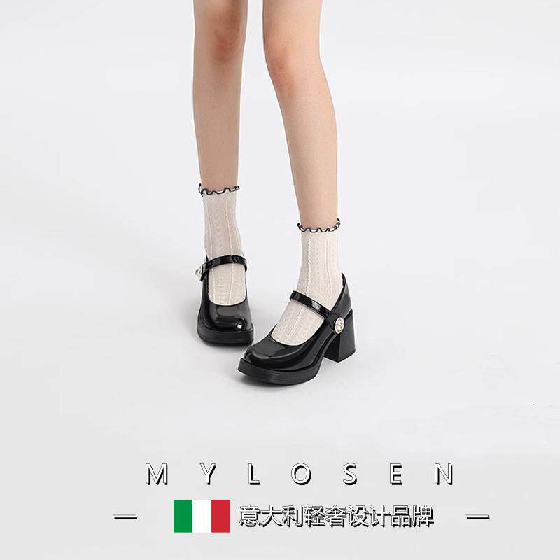 迈洛森2025春夏新款粗跟小皮鞋复古珍珠单鞋子法式玛丽珍鞋女款鞋