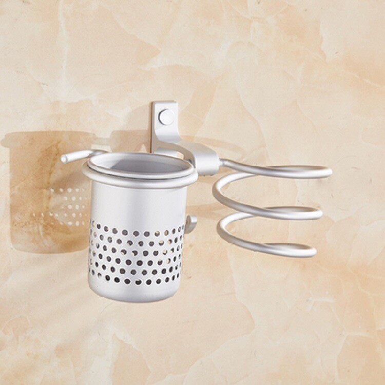 免打孔太空铝吹风机架子带杯子挂钩酒店理发店电吹风机筒架置物架