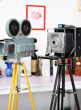 老式铁艺落地三脚架相机模型工艺品摆件复古装饰品摄影道具