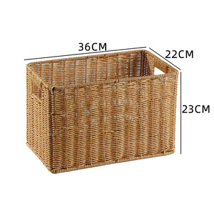 日式 仿藤编画卷杂志筐边几收纳篮编织筐角落长方形收纳筐整理篮