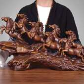 实木雕八骏马摆件大号八骏图办公室桌面工艺品公司开业乔迁送礼品