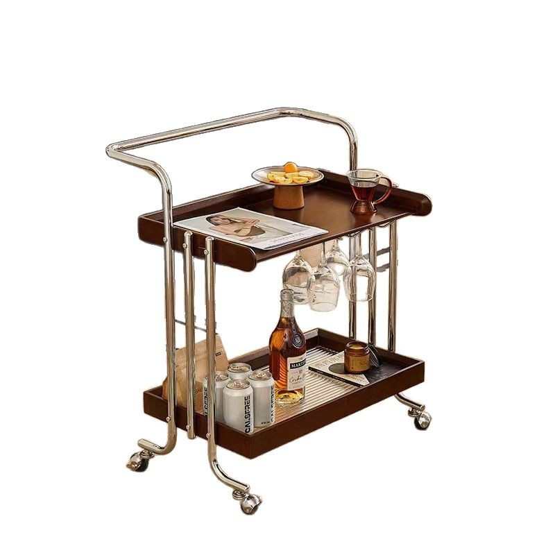 中古实木茶几可移动沙发边几胡桃色复古边柜客厅小推车床头置物架