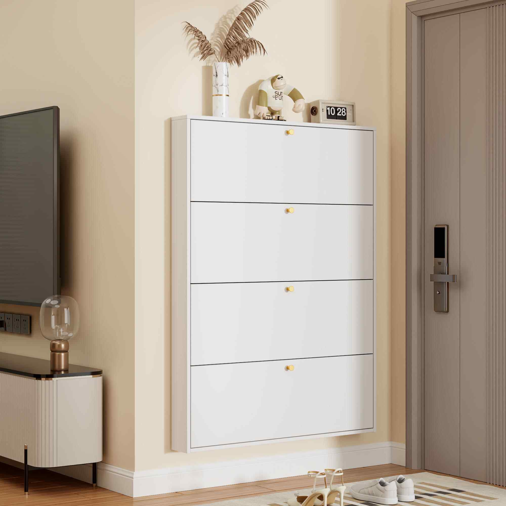 帝义钢制超薄款鞋柜12cm家用门口翻斗柜大容量玄关柜入户门外盖布