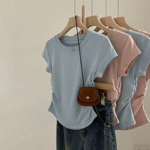 Shirt Womens Casual Chic Knit Solid Fitted Ruched Color