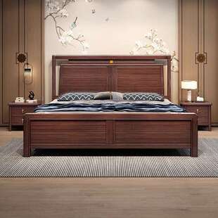 新式乌金木实木床1.8米双人床国现卧代简约中风1.5中YS-SH-78米主