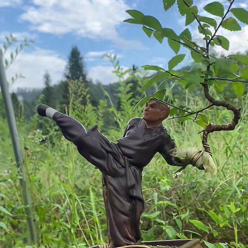 中华武术功夫无影脚陶瓷人物摆件假山园林盆景花盆可塑树观赏装饰