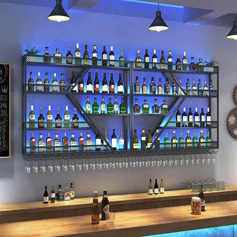 酒吧吧台整装和拆带灯整装餐厅壁挂红酒酒柜展示挂架架悬式墙上拆