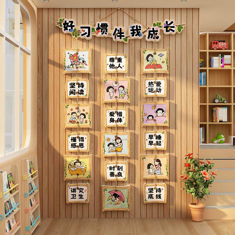 幼儿园墙面装饰环创主题成品材料布贴置好习惯养成文化走廊托 托