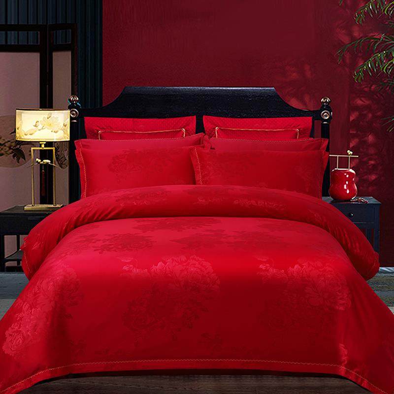 高档山魏桥嘉喜嘉家纺花全棉婚庆提东四件套结婚200根高档中式绣