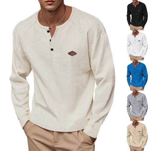 Men's thin buckle shoulder T-shirt with long sleeves
