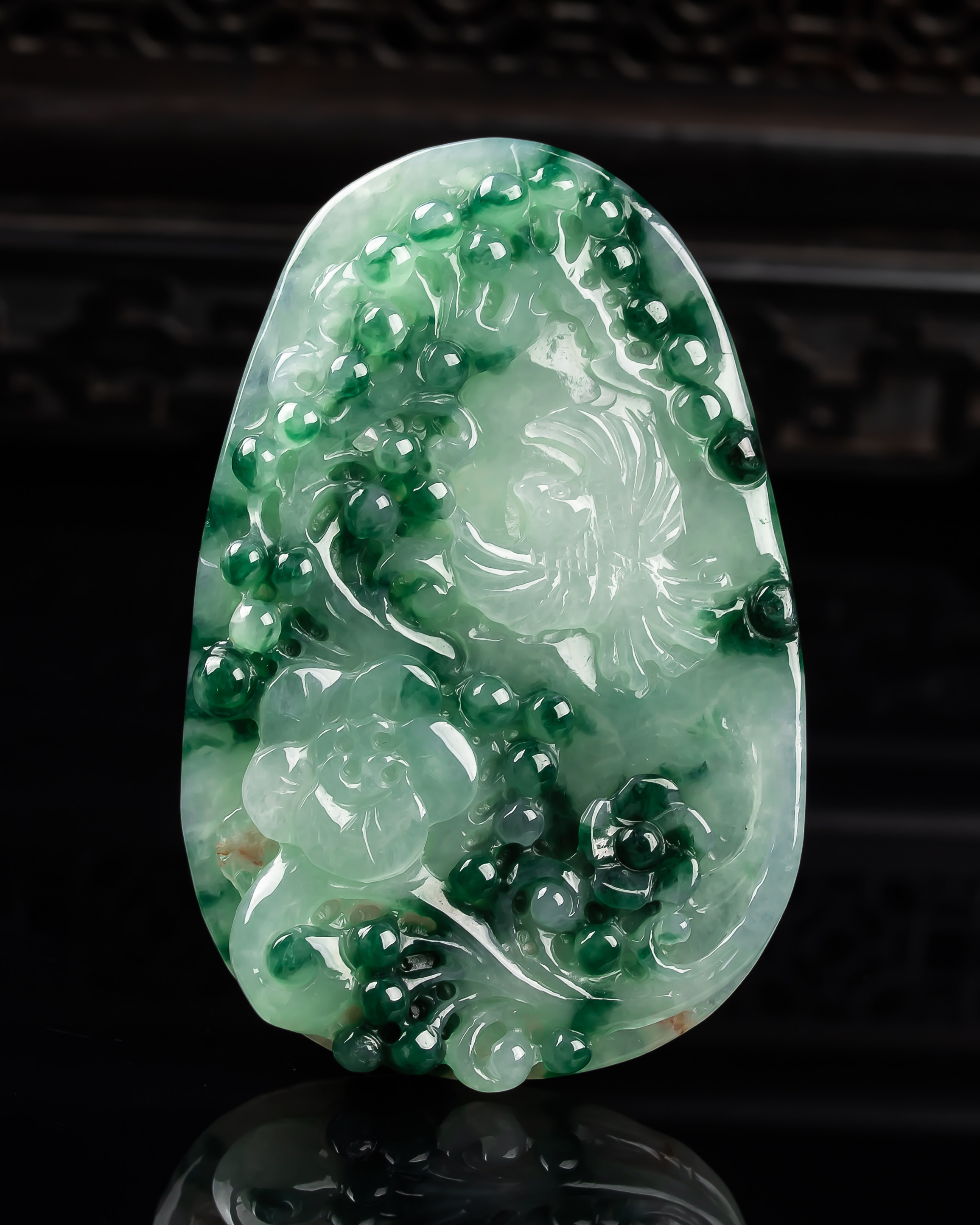 缅甸天然真品翡翠冰满绿满色飘绿花高端闪拍鸟语花香玉吊坠27.33g