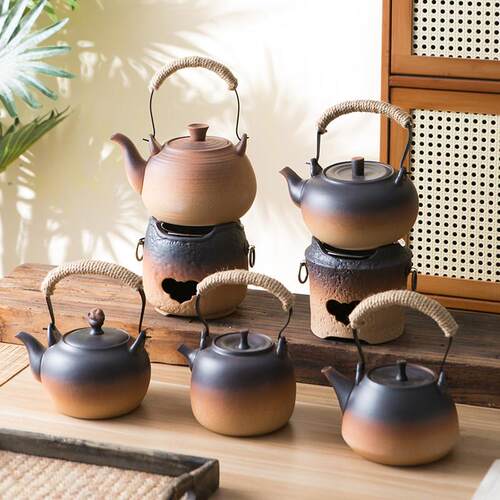 围炉煮茶陶壶烧水壶黑晶炉煮茶壶明火壶炭炉家用户外侧把壶提梁壶