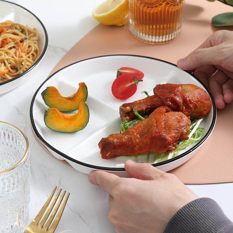 陶瓷分餐盘健身一人食分菜盘子三格盘碗盘碟套装早餐盘餐具