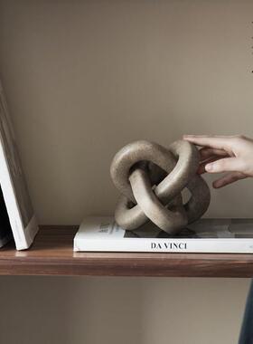 栗石侘寂风实木几何艺术摆件覆古新中式样板间酒店民宿酒柜装饰品