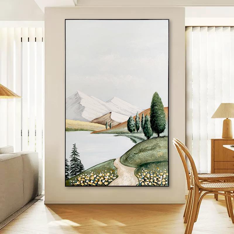 手绘油画田园风景客厅挂画美式入户玄关装饰画沙发落地画欧式壁画