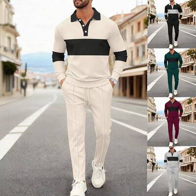 Men's Fall Winter Set Two-Piece Fitted Collared Spring