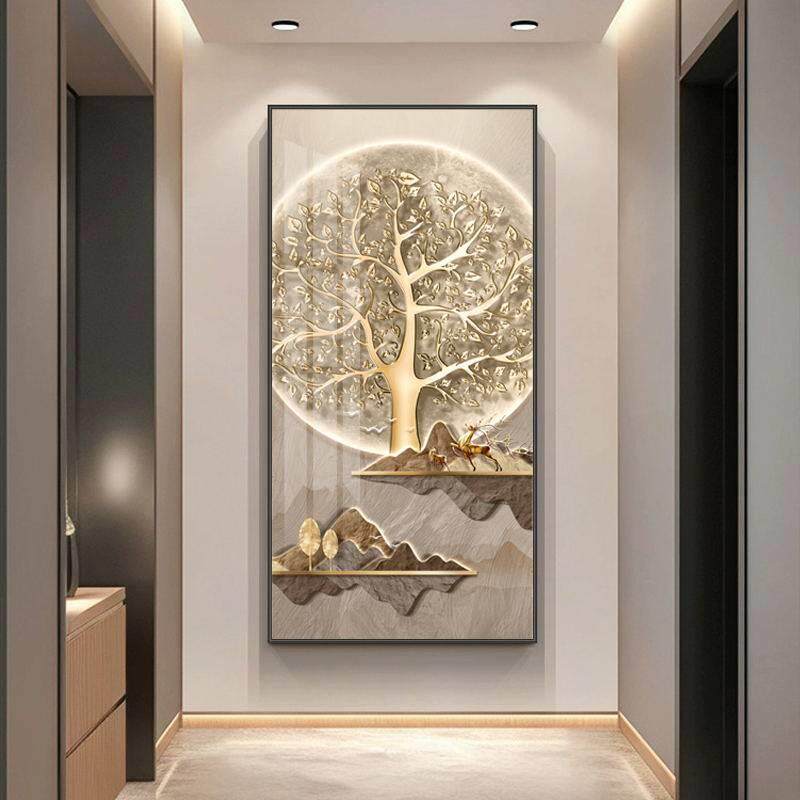 金树祥鹿入户玄关装饰画现代轻奢高档壁画好寓意发财树走廊挂画